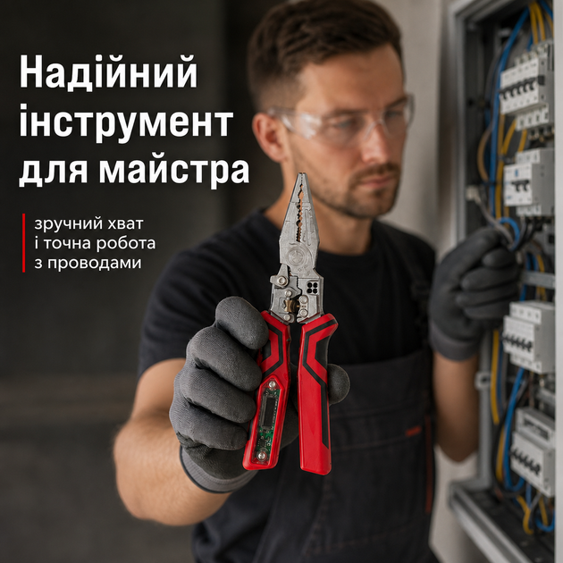 Плоскогубці багатофункціональні 220 мм для електромонтажних робіт зі знімачем ізоляції Червоні - Фото 7 Плоскогубці багатофункціональні 220 мм для електромонтажних робіт зі знімачем ізоляції Червоні - зображення 7