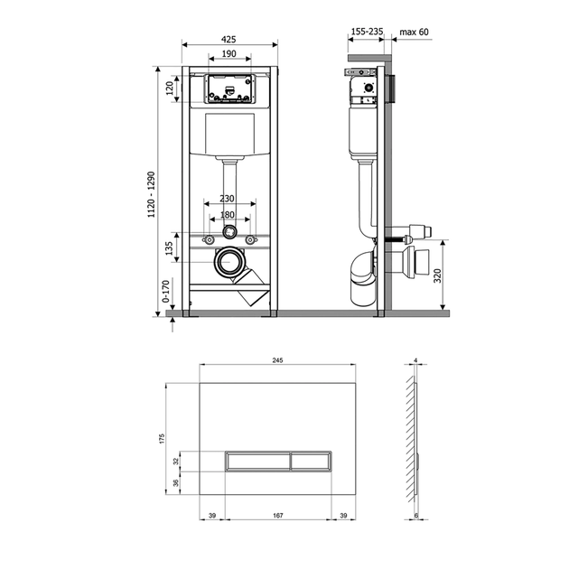 Комплект: Qtap Nest ST Інсталяція для унітазу 4в1( Клавіша лінійна Black glass 175х245х4mm) - изображение 9