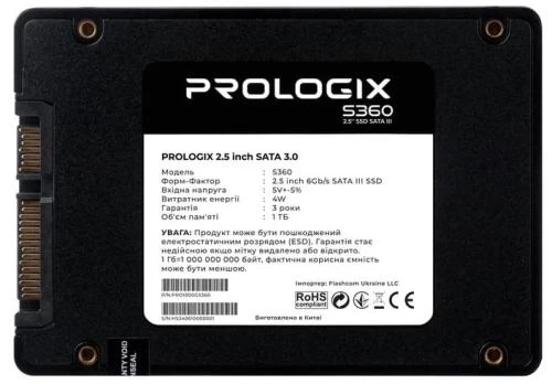 Твердотільний накопичувач SSD 1Tb, ProLogix S360, SATA3, 2.5', 3D TLC, 530/510 МБ/с (PRO1000GS360) - изображение 2