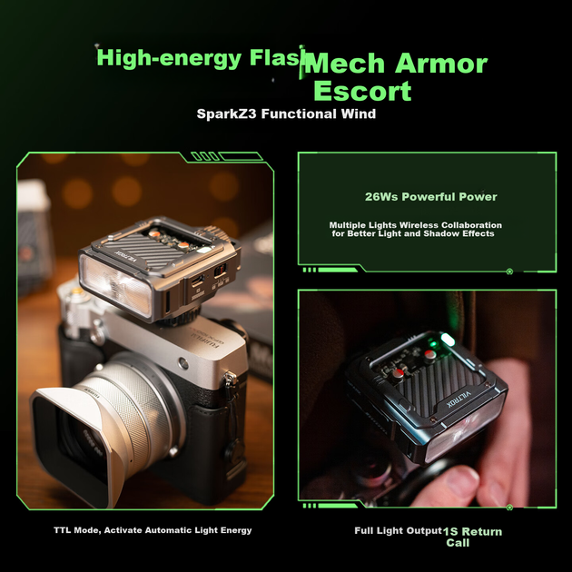 VILTROX Spark Z3-F (версія Fuji - Gunmetal Gray), спалах-гарячий башмак, автоматичний TTL-спалах для камери, потужний легкий портативний заповнюючий ліхтар, ліхтар для зовнішньої фотозйомки - зображення 5