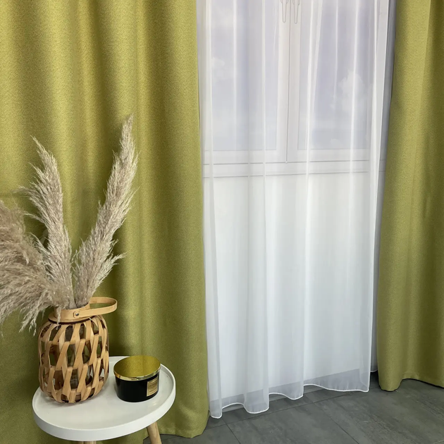Льняні блекаут штори оливкового кольору 2шт. 150х270 з білим шифоновим тюлем 400х270, на тасьмі ALBO (2000003536207) - Фото 7 Льняні блекаут штори оливкового кольору 2шт. 150х270 з білим шифоновим тюлем 400х270, на тасьмі ALBO (2000003536207) - зображення 7