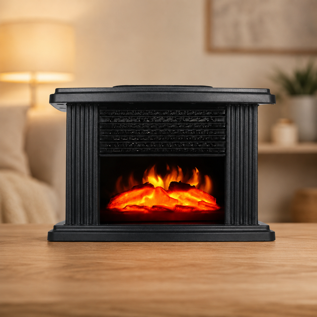 Тепловентилятор Flame Heater портативний керамічний 1000 Вт з ефектом 3D полумя дистанційним керуванням таймером та термостатом чорний - зображення 9