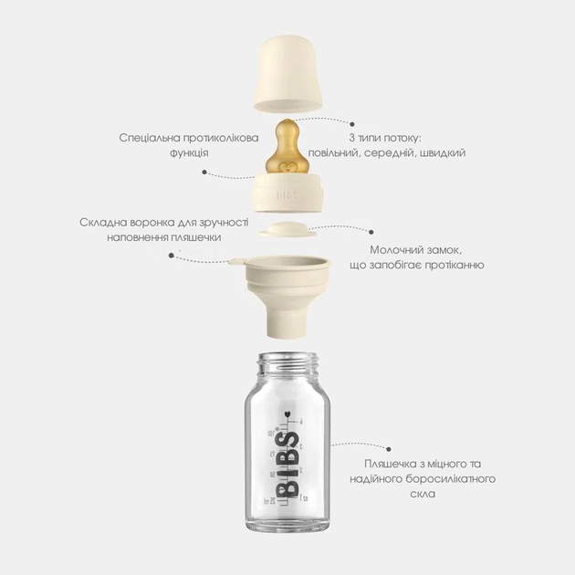 Стеклянная детская бутылочка BIBS Glass Baby Bottle Round Latex 1 pack 120 мл Slow Flow Blush - Фото 3 Стеклянная детская бутылочка BIBS Glass Baby Bottle Round Latex 1 pack 120 мл Slow Flow Blush - изображение 3