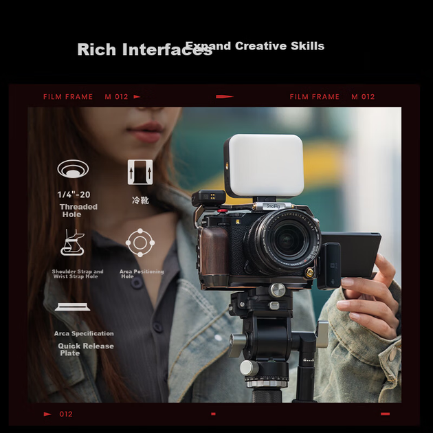 Комплектация SmallRig 4877: L-образная рукоятка для камеры Fuji X-M5, упор для большого пальца XM5, крышка горячего башмака, чехол для камеры из натуральной кожи, подставка, клетка Time Machine, аксессуары для фотосъемки. - изображение 8