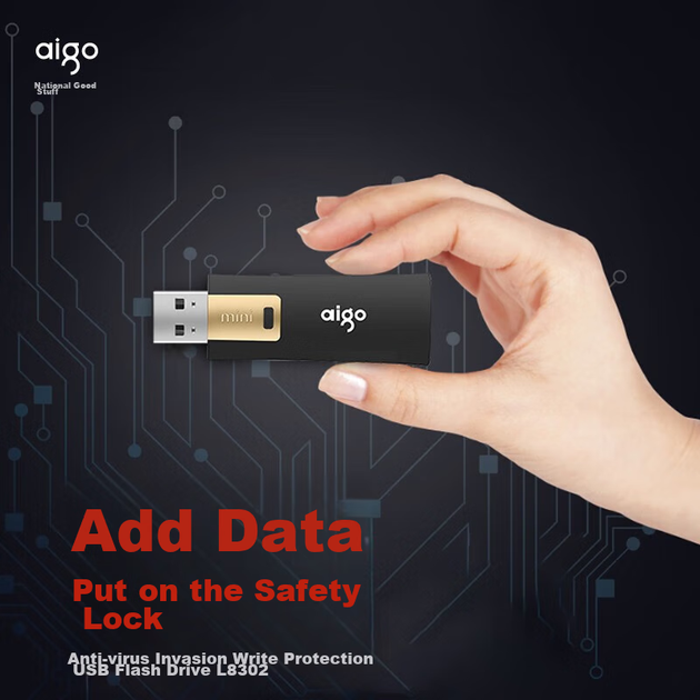 Флеш-накопитель Aigo 128 ГБ USB 3.2 L8302 с защитой от записи, черный, антивирусной защитой и защитой от ошибок. - изображение 4