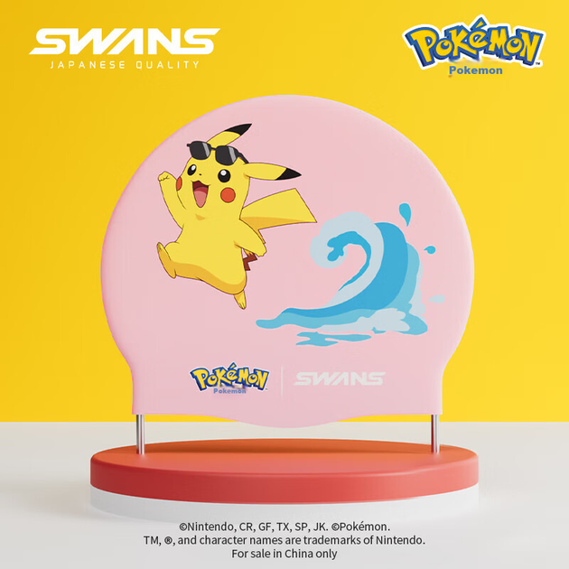 Шапочка для плавания SWANS Pokemon детская силиконовая с Пикачу, цвет макарон - изображение 4