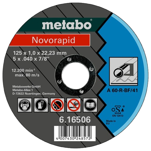 Отрезной круг по металлу Metabo Novorapid 125 x 1,0 x 22,23 мм A 60-R 12200 /min (616506000) - изображение 2