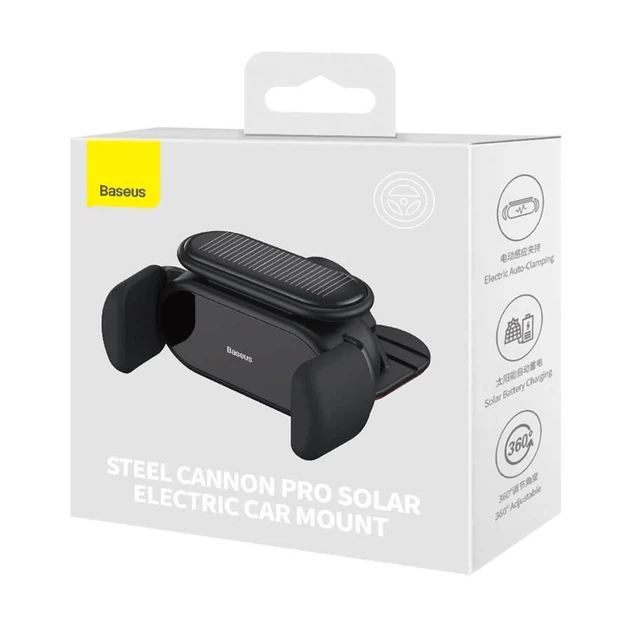 Автотримач Baseus Steel Cannon Pro Solar Electric для телефонів 5,4-6,7" чорний - Фото 2 Автотримач Baseus Steel Cannon Pro Solar Electric для телефонів 5,4-6,7" чорний - зображення 2