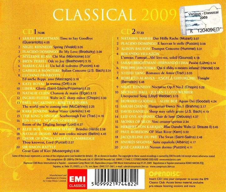 Компакт диски Comp Music Various Artists Classical 2009 CD 2174482 - Фото 2 Компакт диски Comp Music Various Artists Classical 2009 CD 2174482 - зображення 2