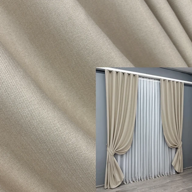 Комплект штор VR-Textil шенилл 2 шт 150x270 см бежевый (1691ш) - Фото 1 Комплект штор VR-Textil шенилл 2 шт 150x270 см бежевый (1691ш) - изображение 1