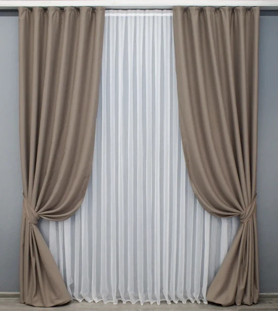 Комплект штор VR-Textil Midnight блекаут 2 шт 150x290 см капучино (1674ш) - Фото 2 Комплект штор VR-Textil Midnight блекаут 2 шт 150x290 см капучино (1674ш) - зображення 2
