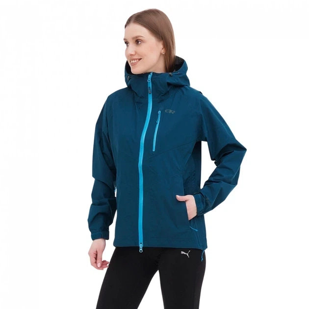Водовідштовхуюча куртка Outdoor Research Gore-tex Aspire трекінгова мембранна вітрозахисна в гори зеленого кольору Розмір S - зображення 2