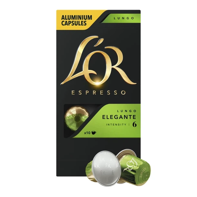 Капсули Nespresso L'OR Lungo Elegante неспрессо льор 10 шт ілюміній - Фото 1 Капсули Nespresso L'OR Lungo Elegante неспрессо льор 10 шт ілюміній - зображення 1