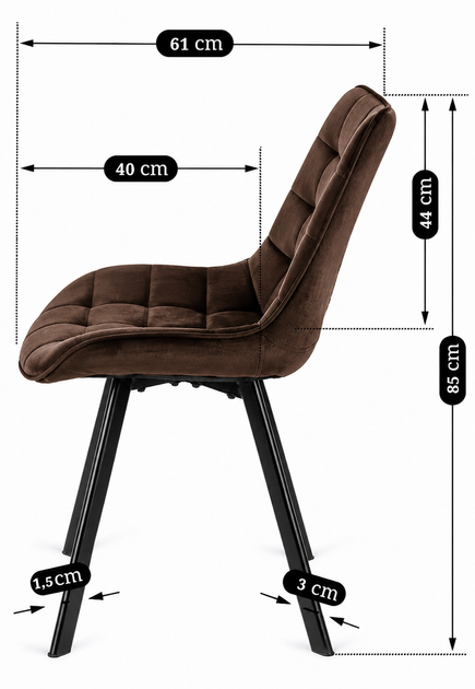 Стулья кухонные комплект 4 шт Homart WB-364 велюр коричневый (10040) - изображение 6