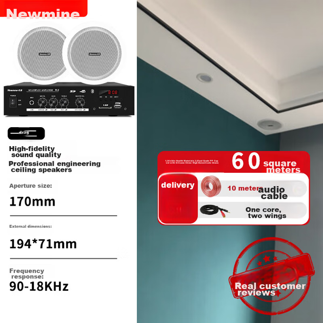 Комплект колонок Newmine потолочных 6" с усилителем Bluetooth, для фоновой музыки - изображение 5