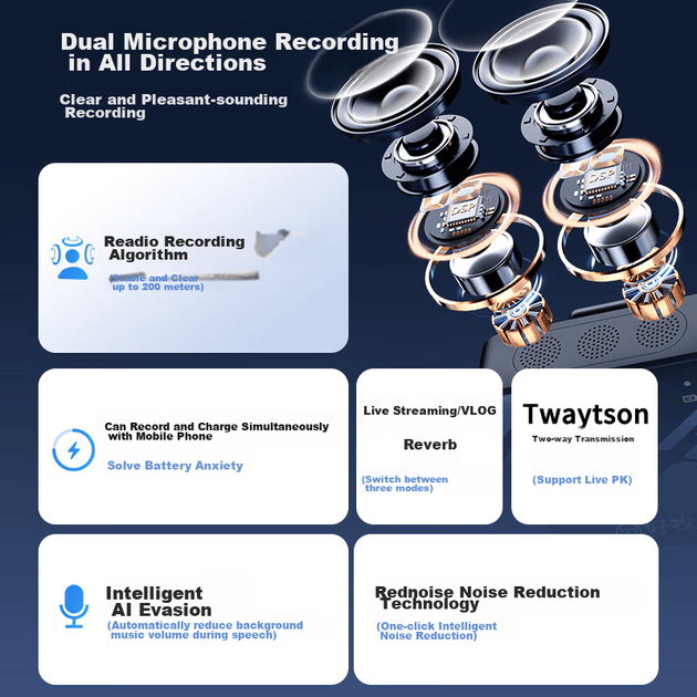 Микрофон петличный Haomuren беспроводной, для TikTok, шумоподавление - Фото 2 Микрофон петличный Haomuren беспроводной, для TikTok, шумоподавление - изображение 2
