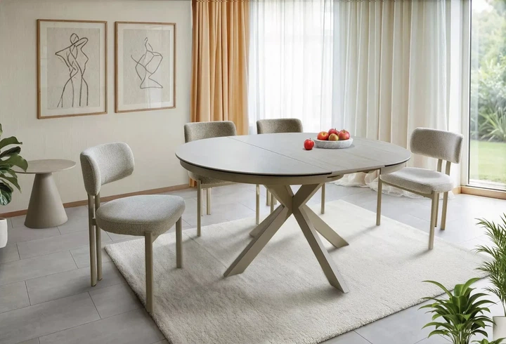 Стол раскладной PORTO CERAMIC 120x120(160)x76 см закаленное стекло + керамика травертин бежевый кашемир - изображение 6