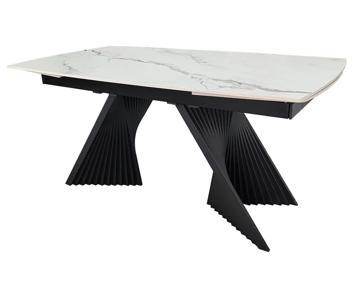 Стол обеденный раскладной EDMUND CERAMIC 160(240)x90 см керамика белый мат/железо черный - изображение 2