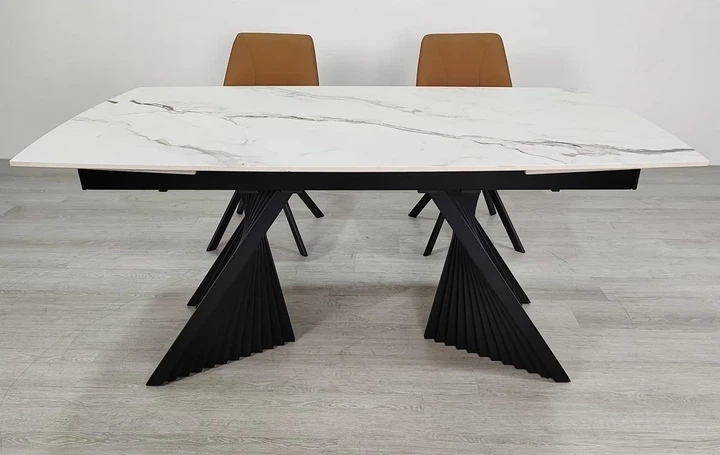 Стол обеденный раскладной EDMUND CERAMIC 160(240)x90 см керамика белый мат/железо черный - изображение 5