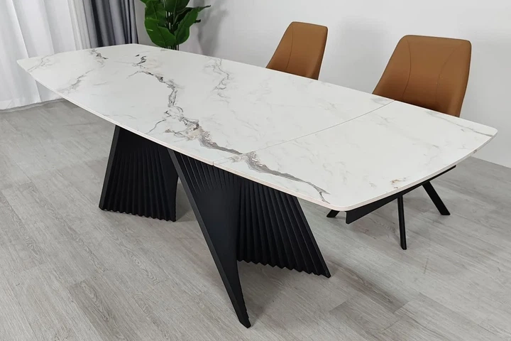 Стол обеденный раскладной EDMUND CERAMIC 160(240)x90 см керамика белый мат/железо черный - изображение 6