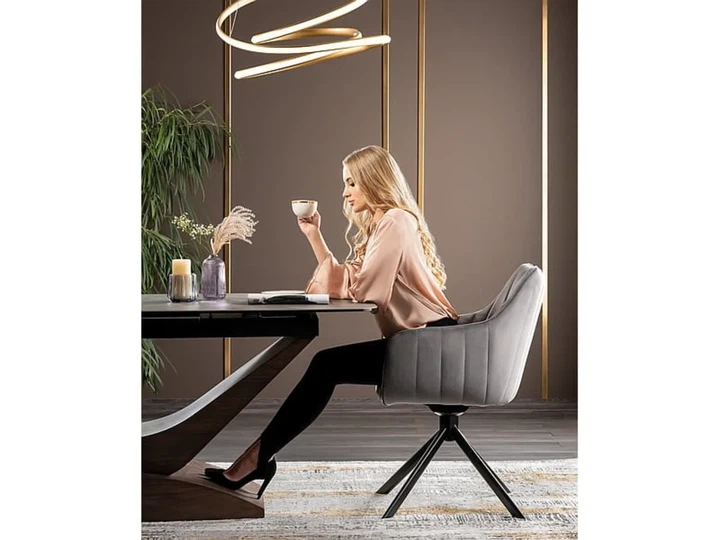 Стол раскладной DOLCE CERAMIC 180(240)x95 см Закаленное стекло + керамика Серый мрамор/Темный орех - изображение 3