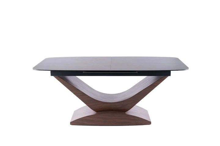 Стол раскладной DOLCE CERAMIC 180(240)x95 см Закаленное стекло + керамика Серый мрамор/Темный орех - изображение 7