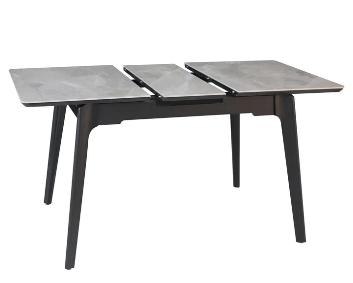Обеденный стол BERLIN CERAMIC 111(140)x75 см МДФ + керамика серый глянец черный каркас - изображение 3