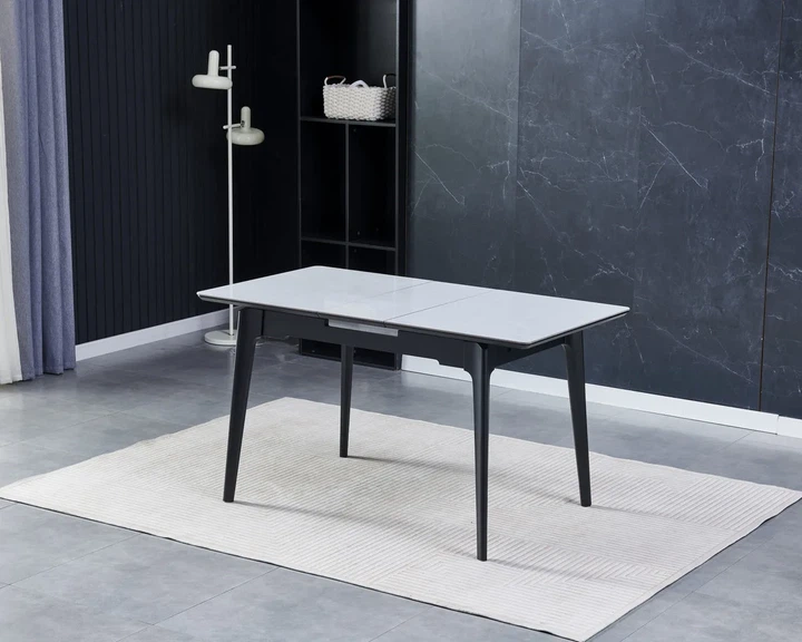 Обеденный стол BERLIN CERAMIC 111(140)x75 см МДФ + керамика серый глянец черный каркас - изображение 8