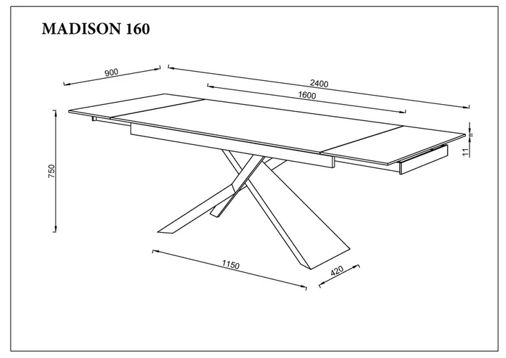 Стіл обідній розкладний MADISON CERAMIC 160(240)x90 см кераміка чорний матовий - зображення 10