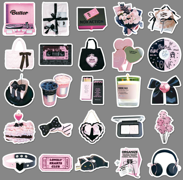 Набор наклеек Black White Pink y2k винтаж 50 штук стикерпак на телефон ноутбук самокат гаджеты (SVS) - изображение 3
