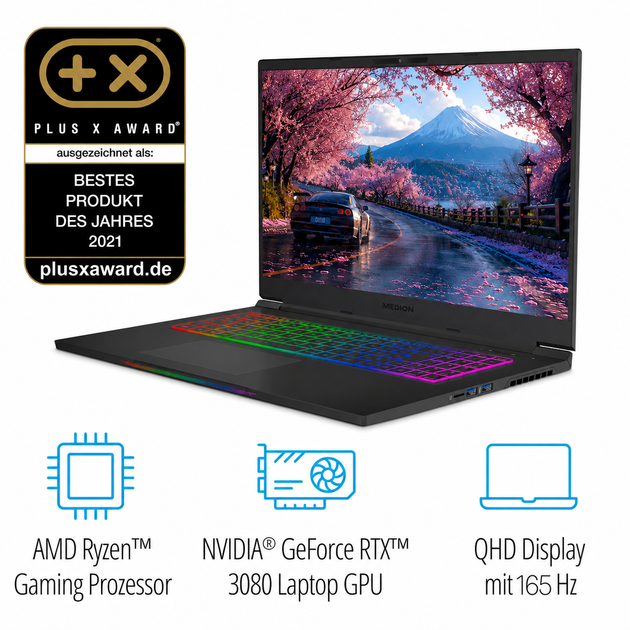 Ігровий ноутбук 17,3" Medion (Lenovo Group) Erazer Beast X25-MD | AMD Ryzen 9 5900HX | IPS (2560x1440) QHD 165 Гц | RAM 16 ГБ | SSD NVME 512 ГБ | Nvidia GeForce RTX 3080, 16 ГБ | Win11 (5393) - Уцінка - зображення 5
