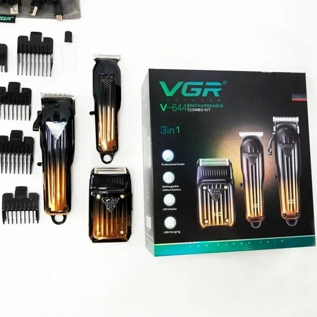 Многофункциональный триммер VGR V-644 3 в 1 с машинкой для стрижки и шейвером до 200 минут работы Т-образный нож 10 насадок - изображение 5