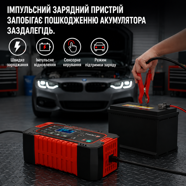 Умное импульсное зарядное устройство 12V/24V 10A для автомобильных аккумуляторов с LCD дисплеем - изображение 5