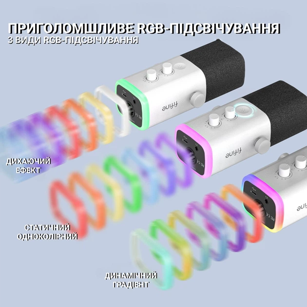Fifine AM8 White (Dynamic, USB/XLR) – Динамічний мікрофон для професійного запису та стрімінгу ( - Фото 7 Fifine AM8 White (Dynamic, USB/XLR) – Динамічний мікрофон для професійного запису та стрімінгу ( - зображення 7