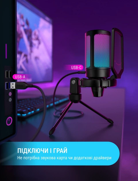 Мікрофон конденсаторний настільний ігровий FIFINE A6V AMPLIGAME (A6V) з поп-фільтром / Black - зображення 11
