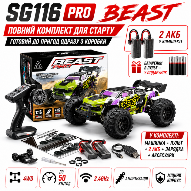 Радиоуправляемая машинка ZLL 116 PRO 1:16 4WD до 45 км/ч, RC внедорожник, монстр-трак на пульте + 2 аккумулятора - Фото 4 Радиоуправляемая машинка ZLL 116 PRO 1:16 4WD до 45 км/ч, RC внедорожник, монстр-трак на пульте + 2 аккумулятора - изображение 4