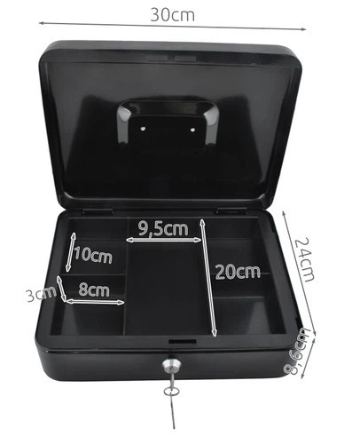Металевий сейф-кешбокс Malatec 1216, 30×24×9 см, з ключовим замком, лотком для купюр і монет, для зберігання грошей та цінностей - зображення 4