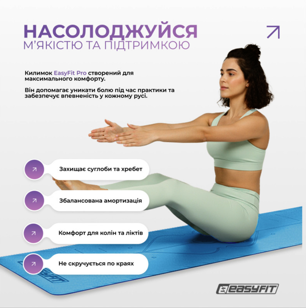 Килимок для йоги професійний EasyFit Pro каучук 5 мм Блакитний (EF-1925-BL) - Фото 6 Килимок для йоги професійний EasyFit Pro каучук 5 мм Блакитний (EF-1925-BL) - зображення 6