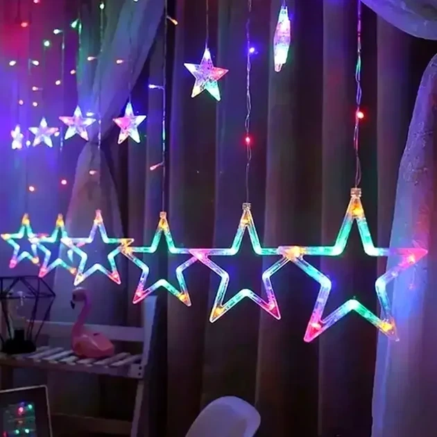 Гирлянда штора 3х1 м 120 LED RGB для новогоднего декора с пультом управления - Фото 5 Гирлянда штора 3х1 м 120 LED RGB для новогоднего декора с пультом управления - изображение 5