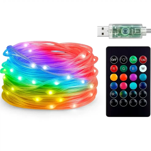 Умная RGB гирлянда 3м с Bluetooth и USB питанием для новогодней елки с пультом дистанционного управления - Фото 2 Умная RGB гирлянда 3м с Bluetooth и USB питанием для новогодней елки с пультом дистанционного управления - изображение 2