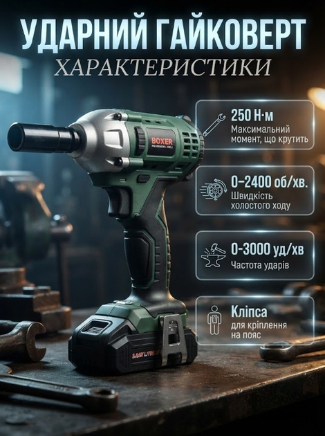 Набор ударного гайковерта и шуруповерта BOXER SR-035 24,4 В комплект с аксессуарами без привязки к электросети - Фото 4 Набор ударного гайковерта и шуруповерта BOXER SR-035 24,4 В комплект с аксессуарами без привязки к электросети - изображение 4