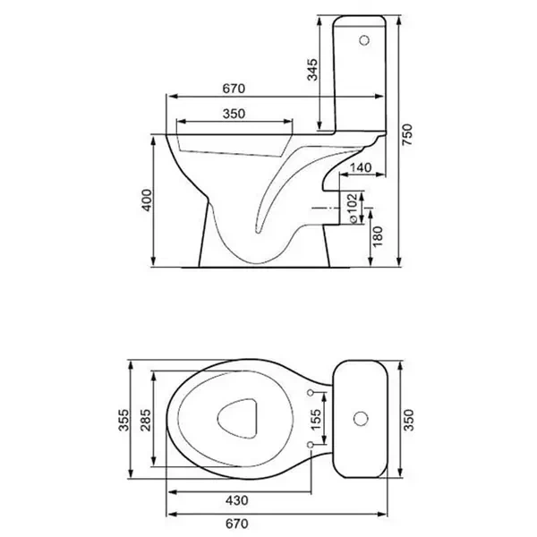 Унитаз компакт Mito (Cersanit) Grey 010 670x355 овальный, с сиденьем, белый (CCKZ1011552058) - изображение 2