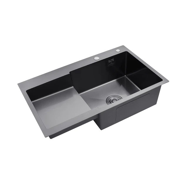Кухонная мойка Kroner KRP Schwarze 7848RHM PVD 780х480 черная (3,0/1,0 мм) - Фото 6 Кухонная мойка Kroner KRP Schwarze 7848RHM PVD 780х480 черная (3,0/1,0 мм) - изображение 6