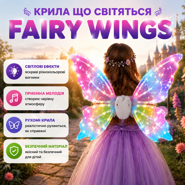 Крылья феи Fairy Wings с музыкой и подвижными крыльями LED крылья феи Крылья бабочки Светящиеся и музыкальные эффекты - Фото 3 Крылья феи Fairy Wings с музыкой и подвижными крыльями LED крылья феи Крылья бабочки Светящиеся и музыкальные эффекты - изображение 3