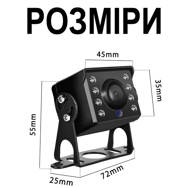 Парковочная камера заднего вида Podofo A3137 AHD CVBS с ИК ночным видением металл черный - изображение 13