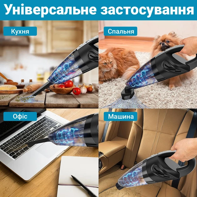 Акумуляторний автомобільний пилосос Podofo W7416 з сухим і вологим очищенням чорний - зображення 11