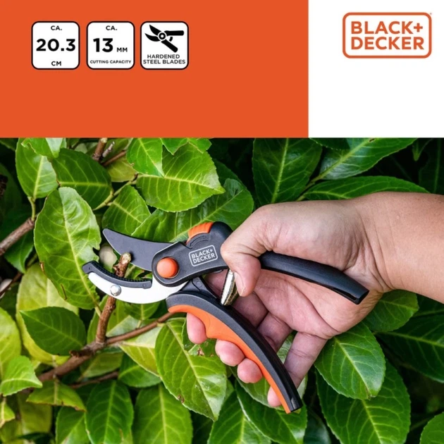 Секатор Black&Decker наковаленчатый садовый для цветов и живой изгороди (871125223417) - Фото 5 Секатор Black&Decker наковаленчатый садовый для цветов и живой изгороди (871125223417) - изображение 5