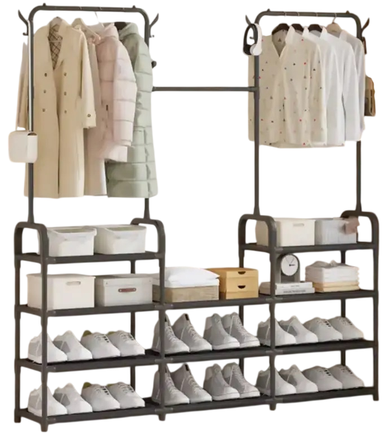 Напольная стойка-вешалка для одежды и обуви RIAS Multi Functional Coat Rak 6048 с полками 164x137x26 см Black (3_08460) - Фото 3 Напольная стойка-вешалка для одежды и обуви RIAS Multi Functional Coat Rak 6048 с полками 164x137x26 см Black (3_08460) - изображение 3