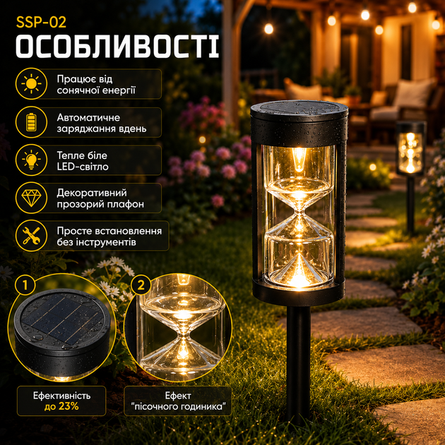 Садовий світильник SSP02 на сонячній батареї комплект 4 шт LED ліхтарі для саду доріжок клумб газону та тераси - зображення 2