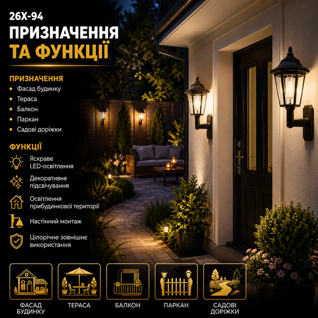 Настінний світлодіодний світильник 26X94 комплект 2 шт LED для фасаду будинку тераси балкона гаража паркану та садових доріжок - Фото 5 Настінний світлодіодний світильник 26X94 комплект 2 шт LED для фасаду будинку тераси балкона гаража паркану та садових доріжок - зображення 5